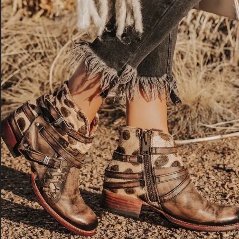 Freebird by Steven Belfast Brown and Leopard Leather Ankle Boots